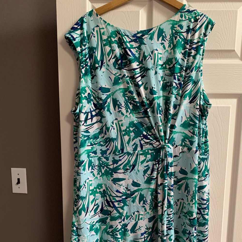 Lane Bryant Teal, Aqua & Navy Floral Twist-Front Sleeveless Dress